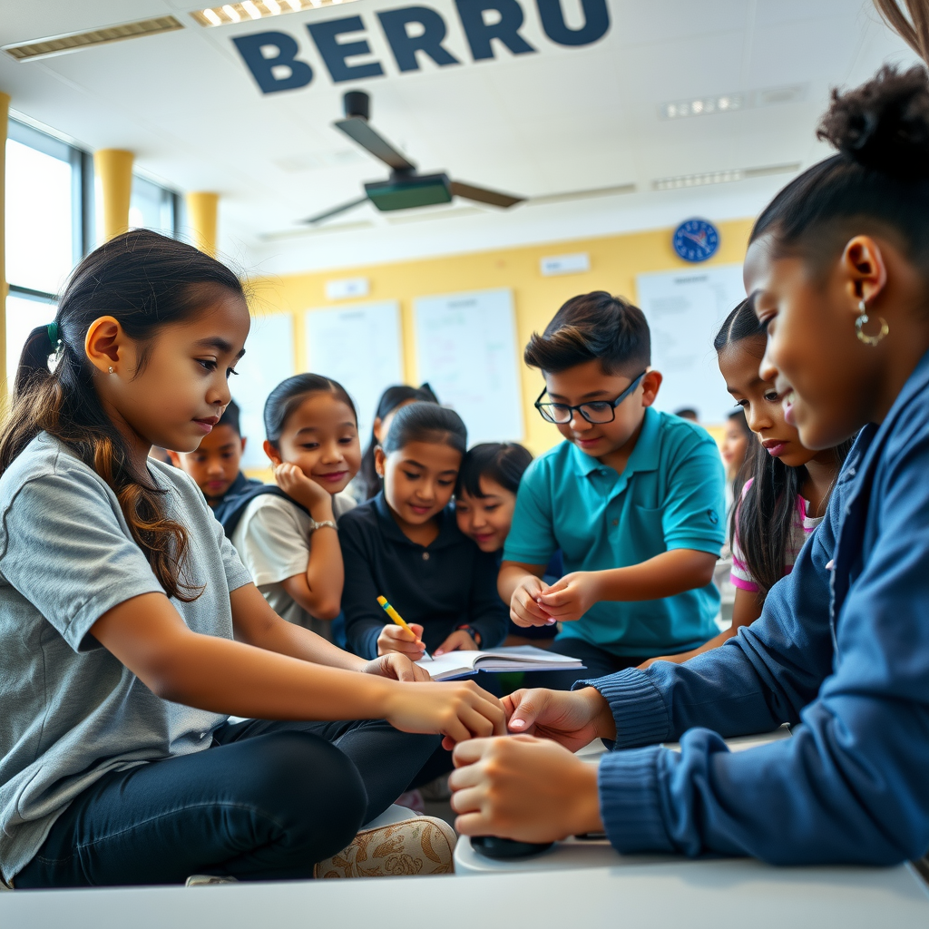 Students of diverse backgrounds engaged in an interactive educational program supported by Berru Charitable Foundation, working together on collaborative learning activities in a modern classroom